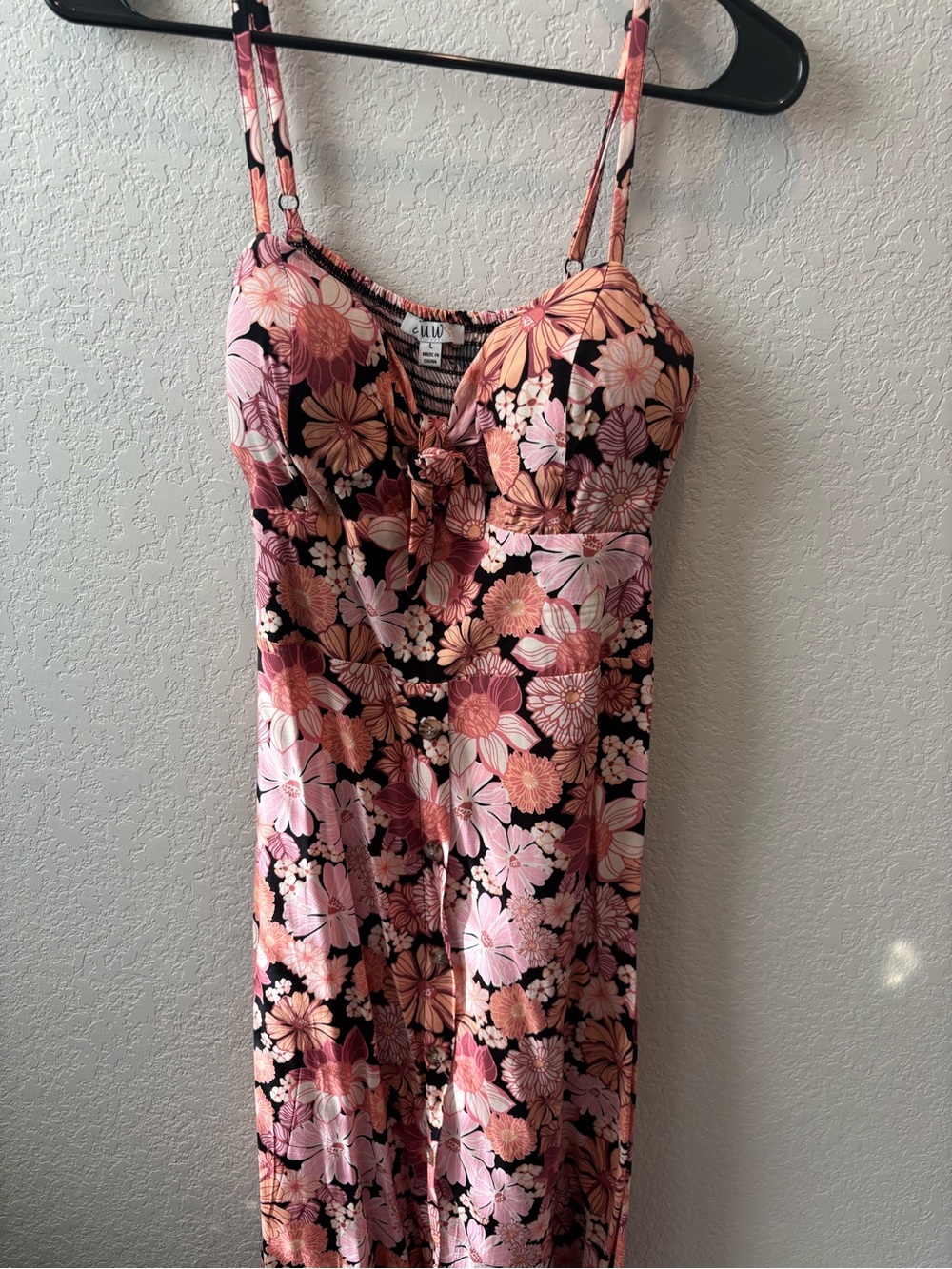 Floral midi sun dress with built in bra pads. LG